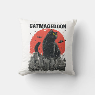 Catmageddon Giant Cat Monster City Kaiju Funny Pet Kudde