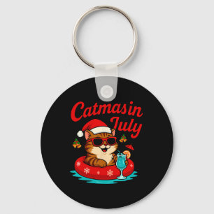 Catmas i juli katt och tomtehatt på flotte jul i j nyckelring