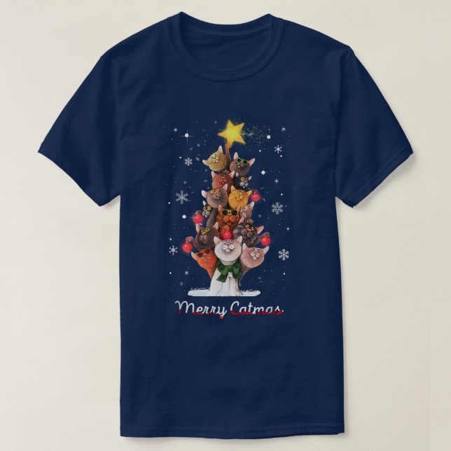 Catmas Träd Ugly jul Funny Julafton Cat Gift T-S T Shirt (Design framsida)