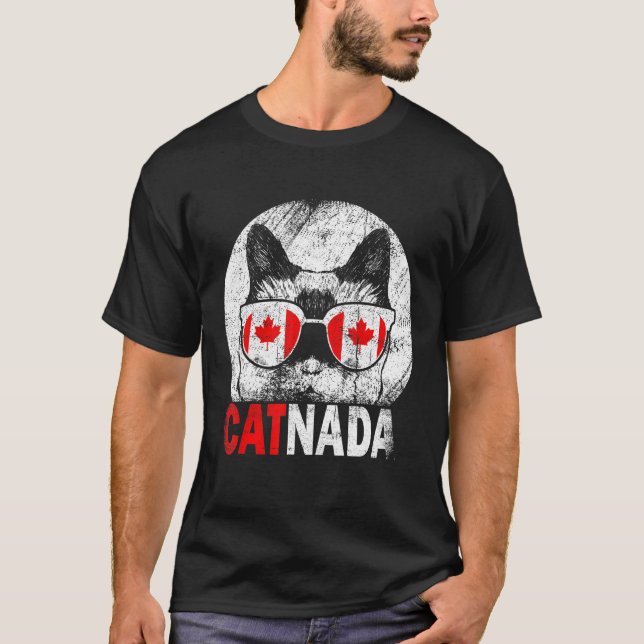 Catnada Canadian Cat Sunglasses Canada Flagga T Shirt (Framsida)