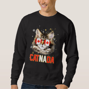 Catnada Cat Wearing Maple Löv Flagga Kanada Day An Lång Ärmad Tröja