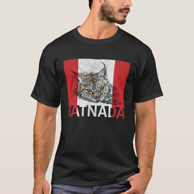 Catnada Lynx Canadensis Canadian Flag Maple Leaf V T Shirt (Framsida)