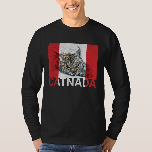 Catnada Lynx Canadensis Canadian Flag Maple Leaf V T Shirt (Framsida)