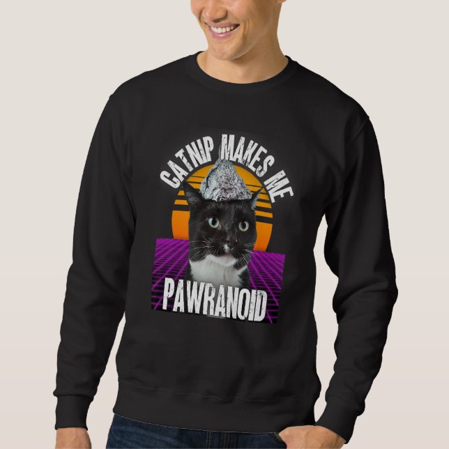 Catnip gör mig pawranoid Tinfoil Hat Conspiracy C Lång Ärmad Tröja (Framsida)