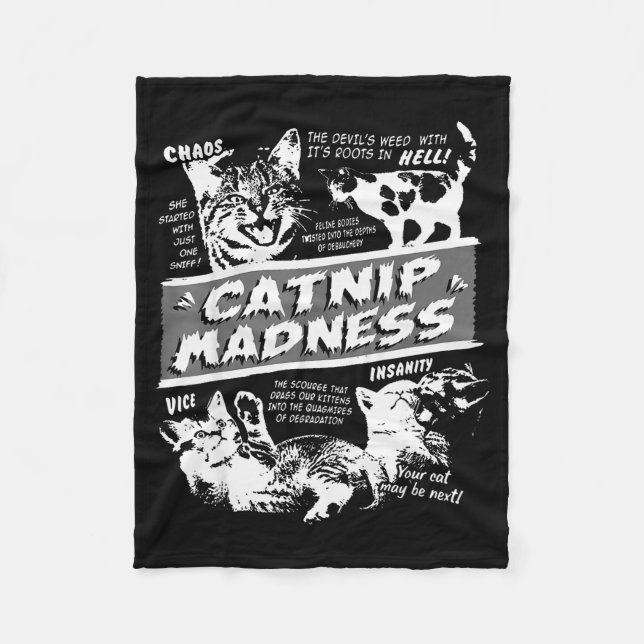 Catnip Madness Cute Kitten Funny Cat Pet Humor  Fleecefilt (Framsidan)
