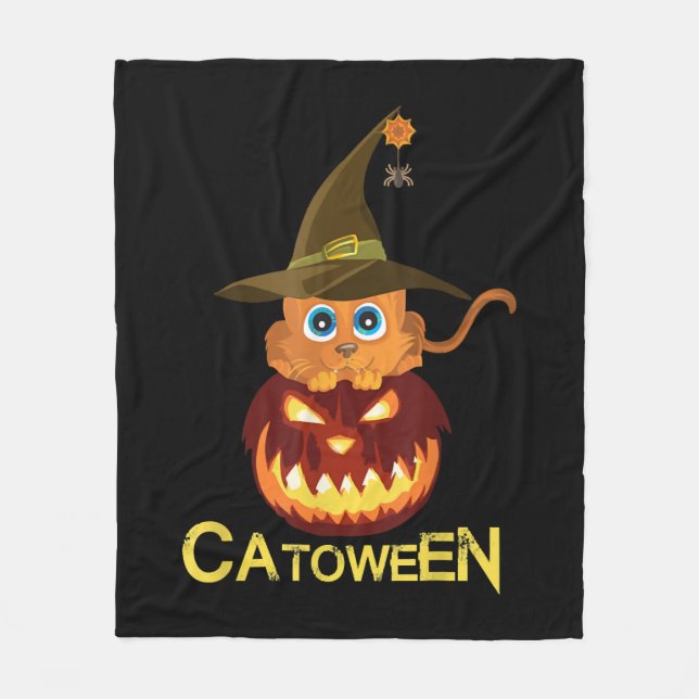 Catoween Halloween cat Lovers Gift för manar Women Fleecefilt (Framsidan)