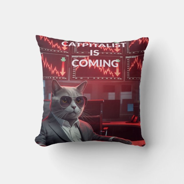 Catpitalist: Market Crash Comedy - Funny Pillow Kudde (Framsida)