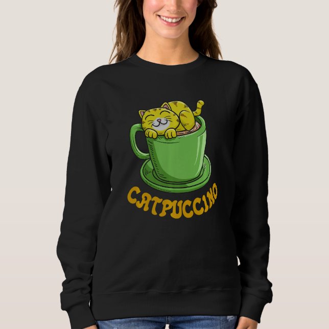 Catpuccino Coffee Cat Whisperer Caffeine Drinker   T Shirt (Framsida)