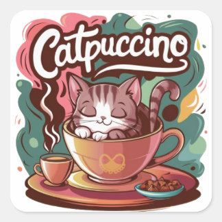 Catpuccino Delight Fyrkantigt Klistermärke