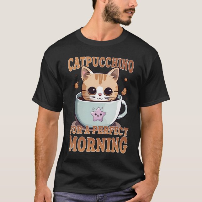 Catpuccino för en Perfekt morgonkaffe T Shirt (Framsida)