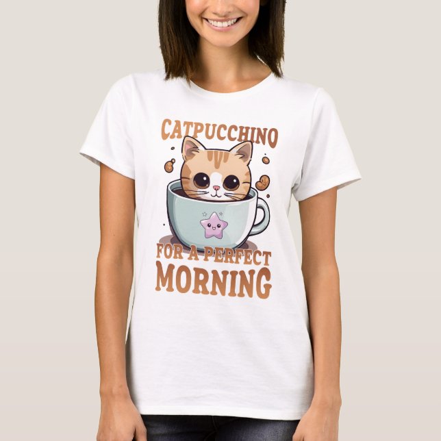 Catpuccino för en Perfekt morgonkaffe T Shirt (Framsida)