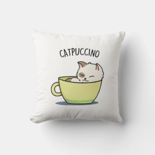 Catpuccino Funny Kattunge i Kopp Pun Kudde