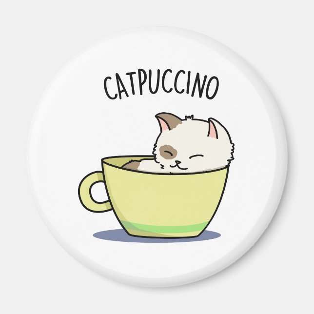 Catpuccino Funny Kattunge i Kopp Pun Magnet (Framsidan)