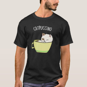 Catpuccino Funny Kattunge i Kopp Pun Mörk BG T Shirt