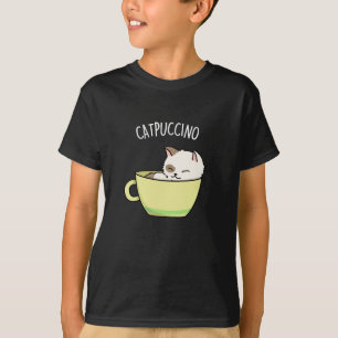 Catpuccino Funny Kattunge i Kopp Pun Mörk BG T Shirt