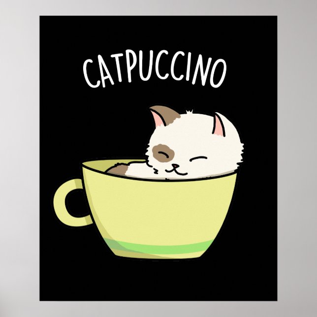 Catpuccino Funny Kattunge i Kopp Pun Poster (Framsidan)