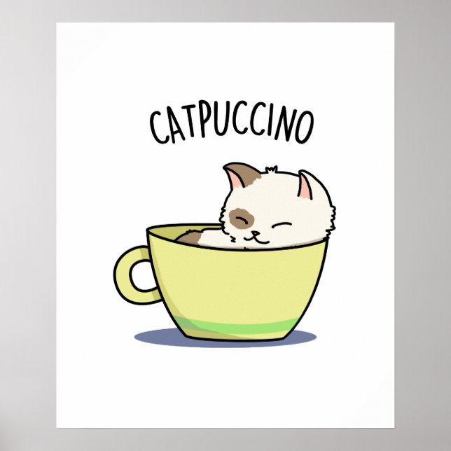 Catpuccino Funny Kattunge i Kopp Pun Poster (Framsidan)
