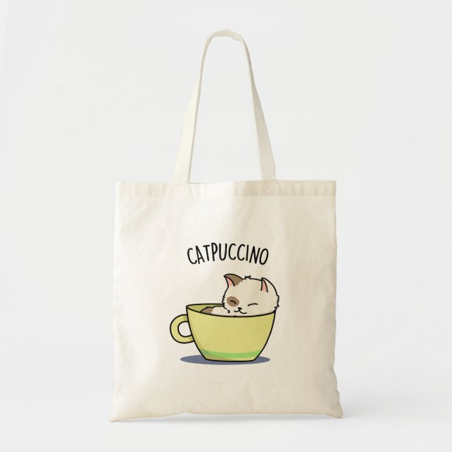 Catpuccino Funny Kattunge i Kopp Pun Tygkasse (Framsidan)