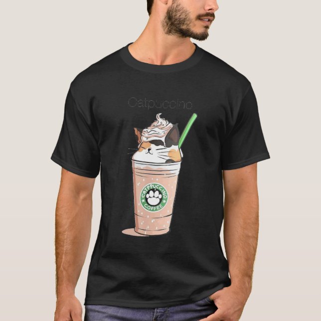 Catpuccino Kaffe Söt Jordgubbsdesign T Shirt (Framsida)