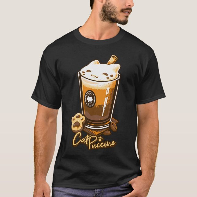Catpuccino - Kawaii Cat Coffee Drink T Shirt (Framsida)
