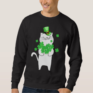 Catricks Day Cat Shamrock St patricks day Lucky Lång Ärmad Tröja