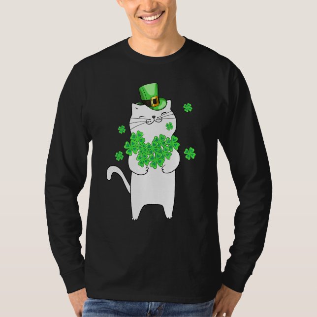 Catricks Day Cat Shamrock St patricks day Lucky T Shirt (Framsida)