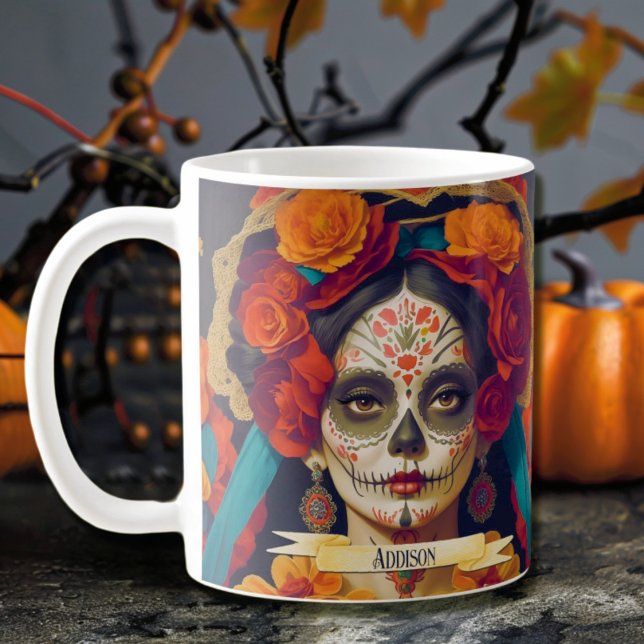 Catrina Day of the dead 1 med text Kaffemugg (Skapare uppladdad)