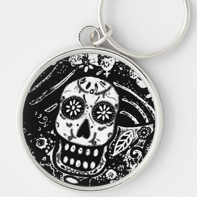 CATRINA DIAMETER DE LOS MUERTOS RUND SILVERFÄRGAD NYCKELRING (Framsidan)