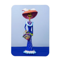 Catrina i Blue Dress och Rosa Hat Magnet