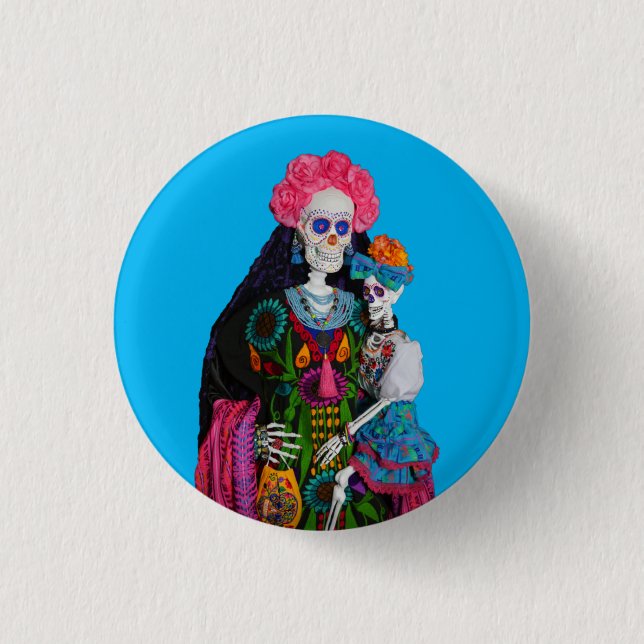 Catrina och Calavera Child Sugar Skull Canvas Knapp (Framsida)