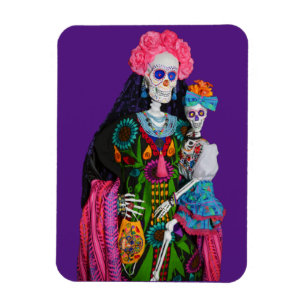 Catrina och Child Day of the dead Sugar Skull Magnet