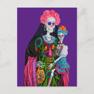 Catrina och Child Day of the dead Sugar Skull Vykort