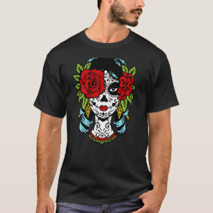 Catrina Socker Skalle Calavera Mexikansk Ros Öga p T Shirt