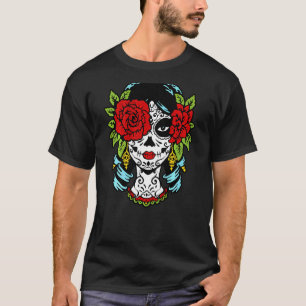Catrina Socker Skalle Calavera Mexikansk Ros Öga p T Shirt