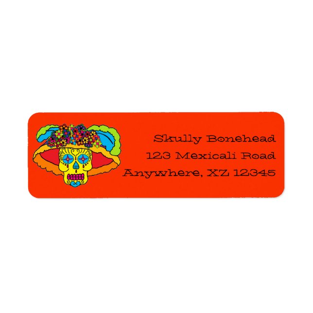Catrina Sugar Skull Returadress Etikett (Framsidan)