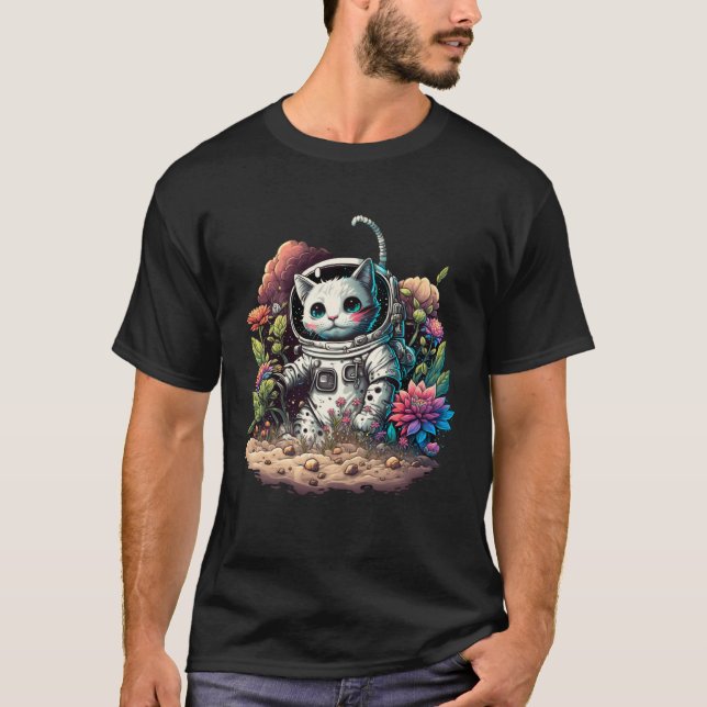 Catronaut Cat Astronaut With Flowers  Cat Graphic T Shirt (Framsida)
