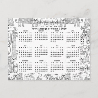 Cats 2026 Calendar Personalized Message or Name Vykort