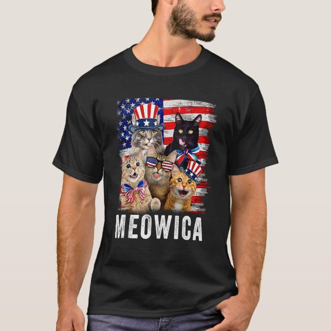 Cats 4th Of July  Meowica Merica Cat USA American  T Shirt (Framsida)