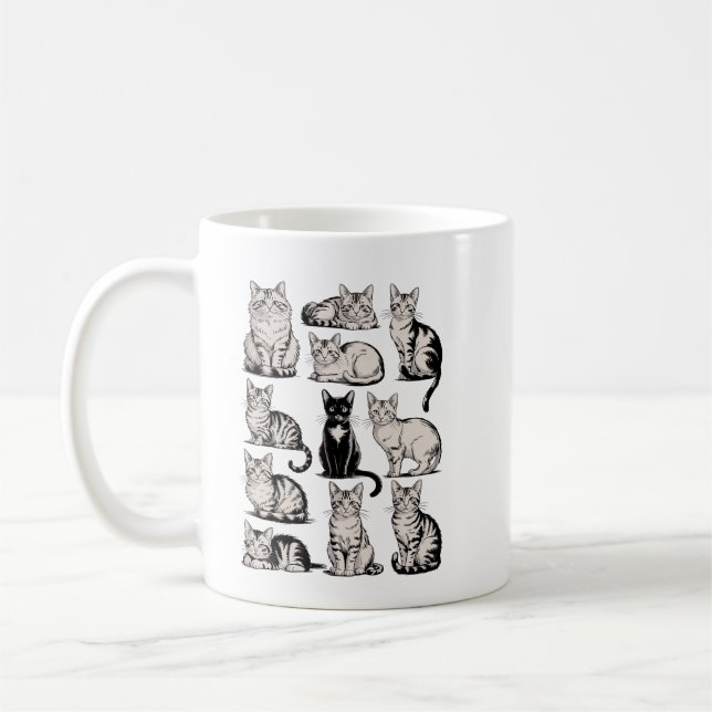 Cats 90s Vintage Aesthetic Retro Cat Illustration  Kaffemugg (Vänster)