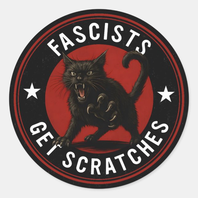 Cats Against Fascists Runt Klistermärke (Framsida)