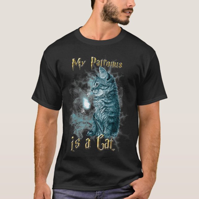Cats Älskare Coola min Patronus är ett katt T Shirt (Framsida)