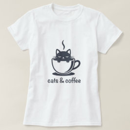 Cats and Coffee Noir Feline Coffee Cup T Shirt