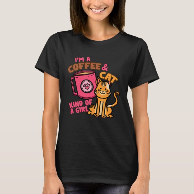 Cats and Coffee Women Cute Girl T Shirt (Framsida)