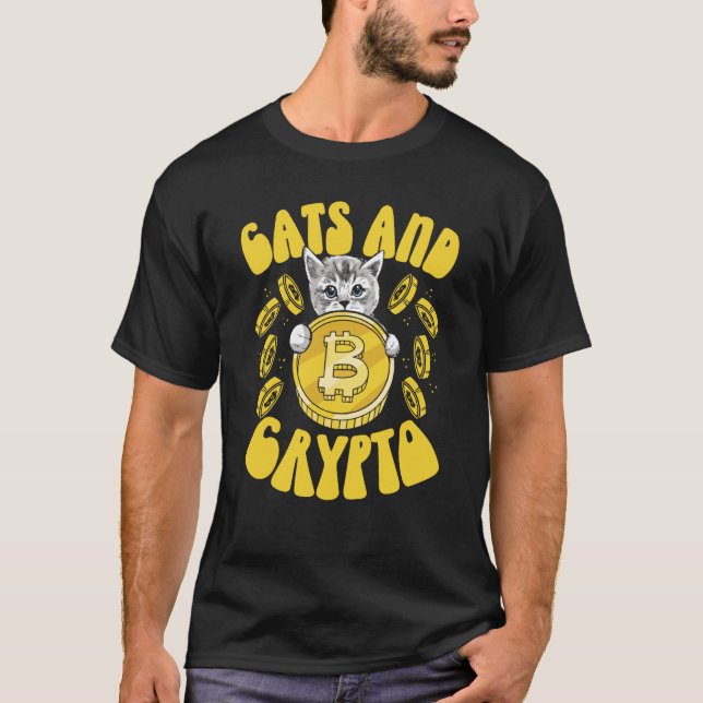 Cats And Crypto Cryptocurrency Blockchain Trader F T Shirt (Framsida)