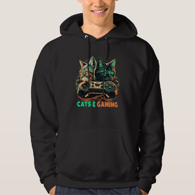 Cats And Gaming  Cat kitties  Gaming video games Hoodie (Framsida)