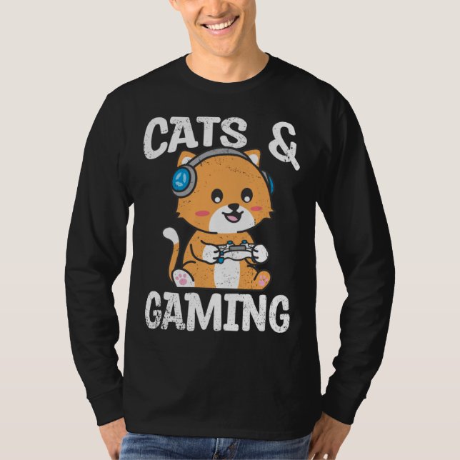 Cats And Gaming Cute Cat Owner Pet Animals  Graphi T Shirt (Framsida)