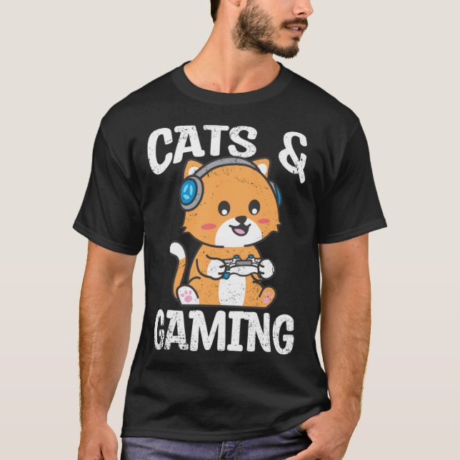 Cats And Gaming Cute Cat Owner Pet Animals  Graphi T Shirt (Framsida)