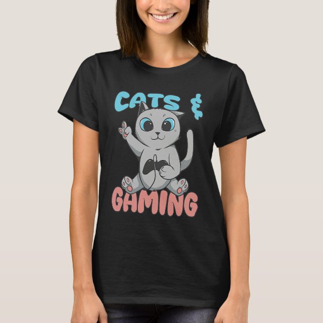 Cats And Gaming Loves Playing Video Games Cute Gam T Shirt (Framsida)