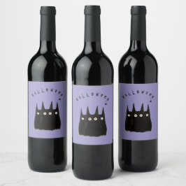 Cats and Halloween, personalized Vinflaska Etikett