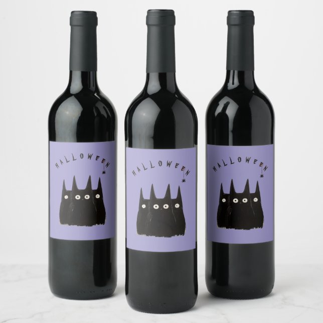 Cats and Halloween, personalized Vinflaska Etikett (Flaskor)